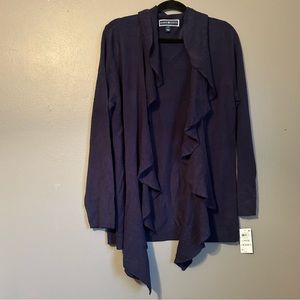 NWT Karen Scott Large Intrepid Blue Soft Ruffle Hem Long Tunic Cardigan Sweater!